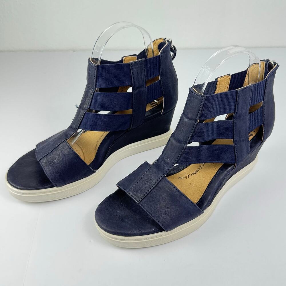 Sofft Sosie Wedge Leather Sandal Platform Gladiator Navy Blue Size 9M - Picture 3 of 10